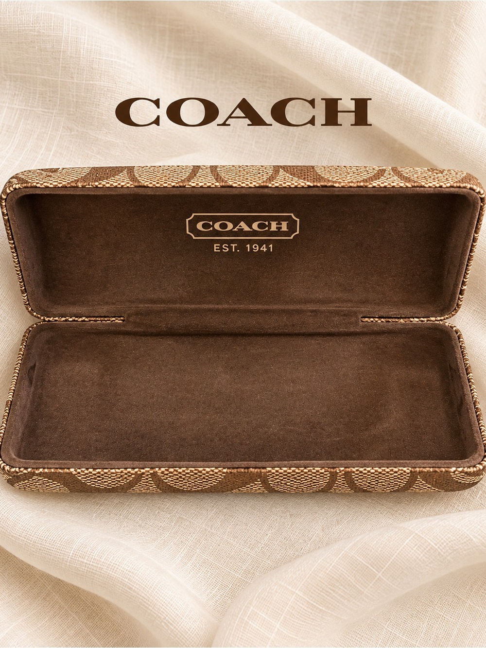 😎 Coach Signature C Jacquard Eyeglass Sunglasses Hard Case Brown Tan Logo